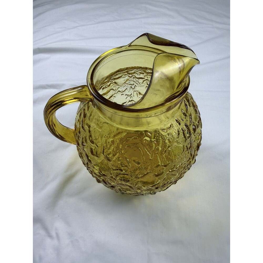 Vintage Anchor Hocking Lido Milano Crinkle Honey Amber Ball Glass Pitcher